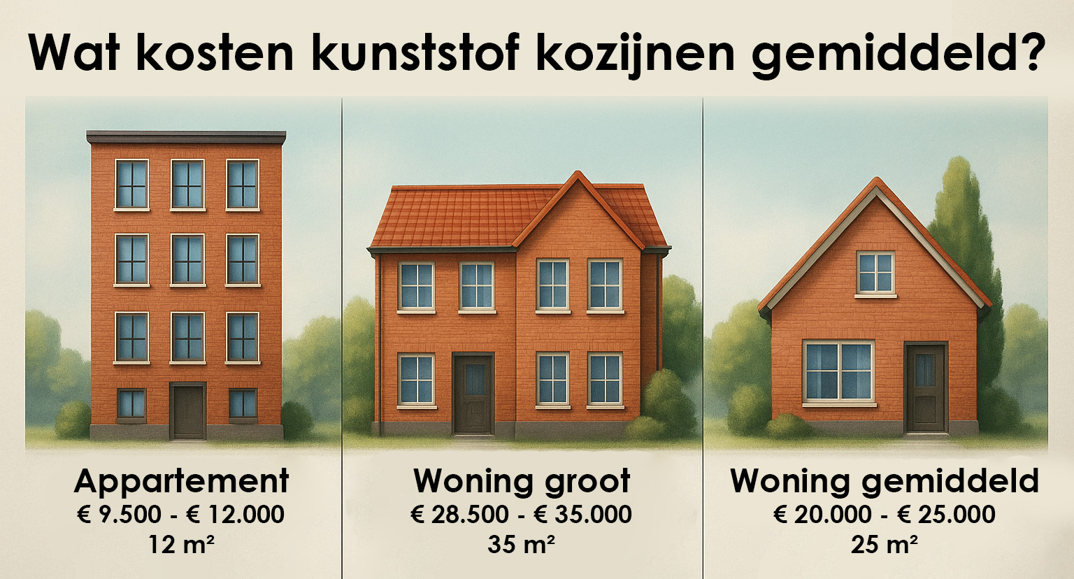 overzicht van de kosten van kunststof kozijnen per woningtype